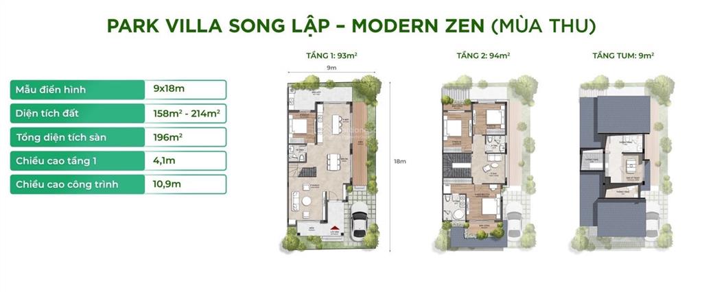 Độc quyền villa song lập 189m2 mùa thu  eco retreat. giá dk 9,6 tỷ gốc hàng tự do thanh toán