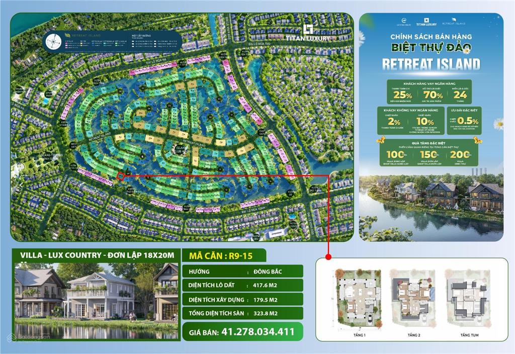 Villa đảo đơn lậpview vườn thư giãn. căn mặt sông view thoáng dt 418m2 18x20 giá 41,2 tỷ tt tự do