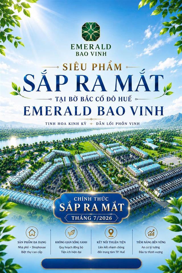 Chỉ từ 3,x tỷ sở hữu nhà phố 3 tầng tại emerald bao vinh  tp huế kđt xanh cạnh thành nội