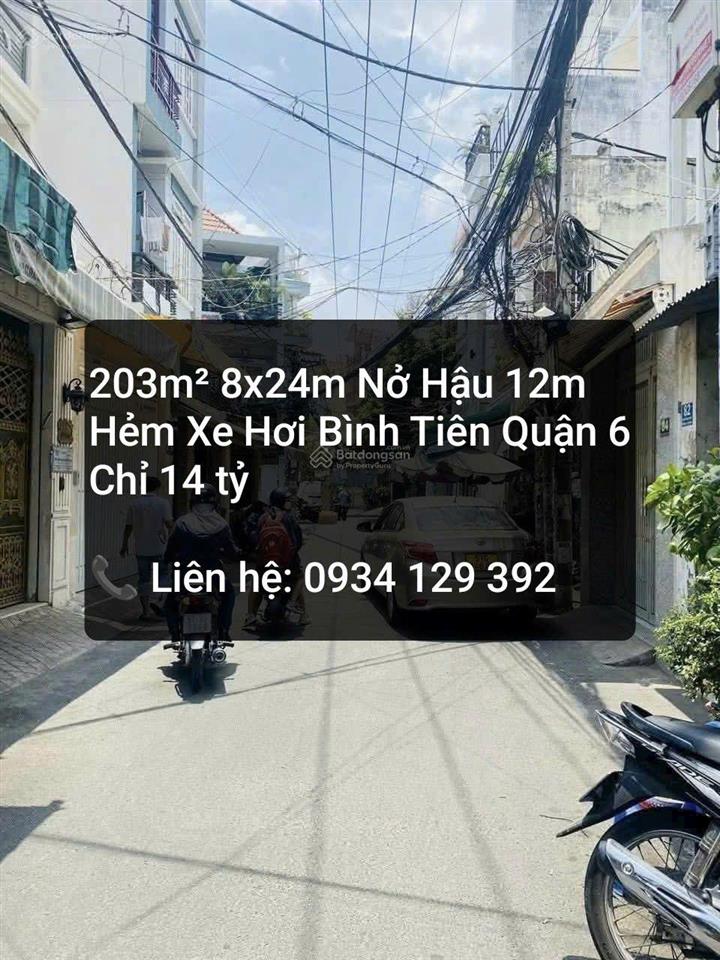 Khuôn đất lớn 203m 8x24m nở hậu 12m| hẻm xe hơi bình tiên quận 6| chỉ nhỉnh 60 triệu/m2