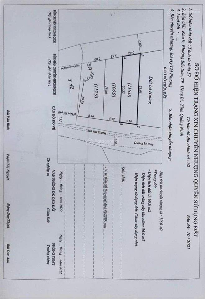 Đất bắc sơn uông bí 5,5*21 giá 800 tr, đất đông triều 5*16 giá 1,3 tỷ