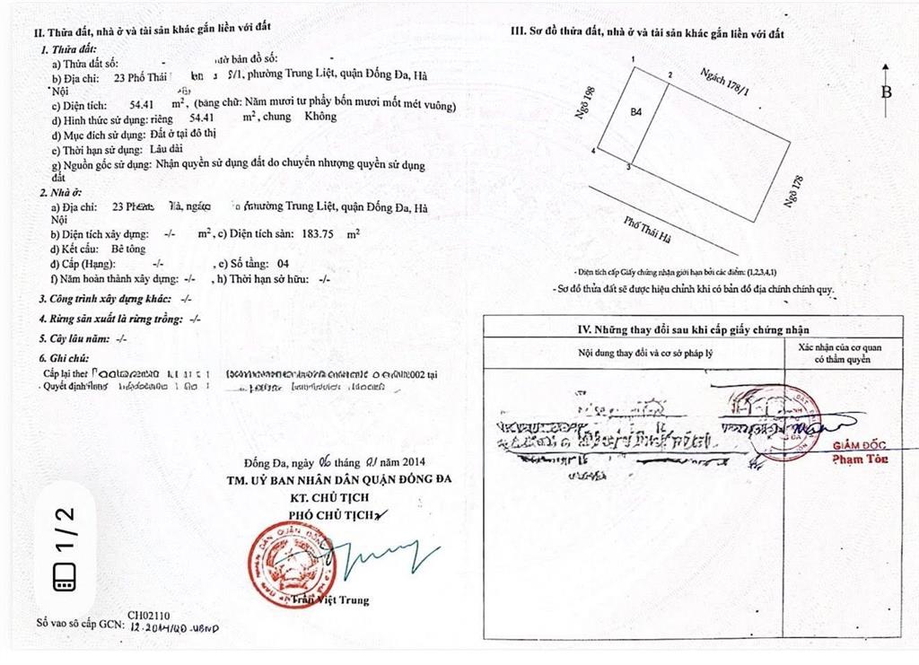 Hạ giá 1.5tỷ! phân lô thái hà, 54.41m2 x5 tầng, mt 4.5m,lô góc,vỉa hè,ôtô tránh,kinh doanh đỉnh cao