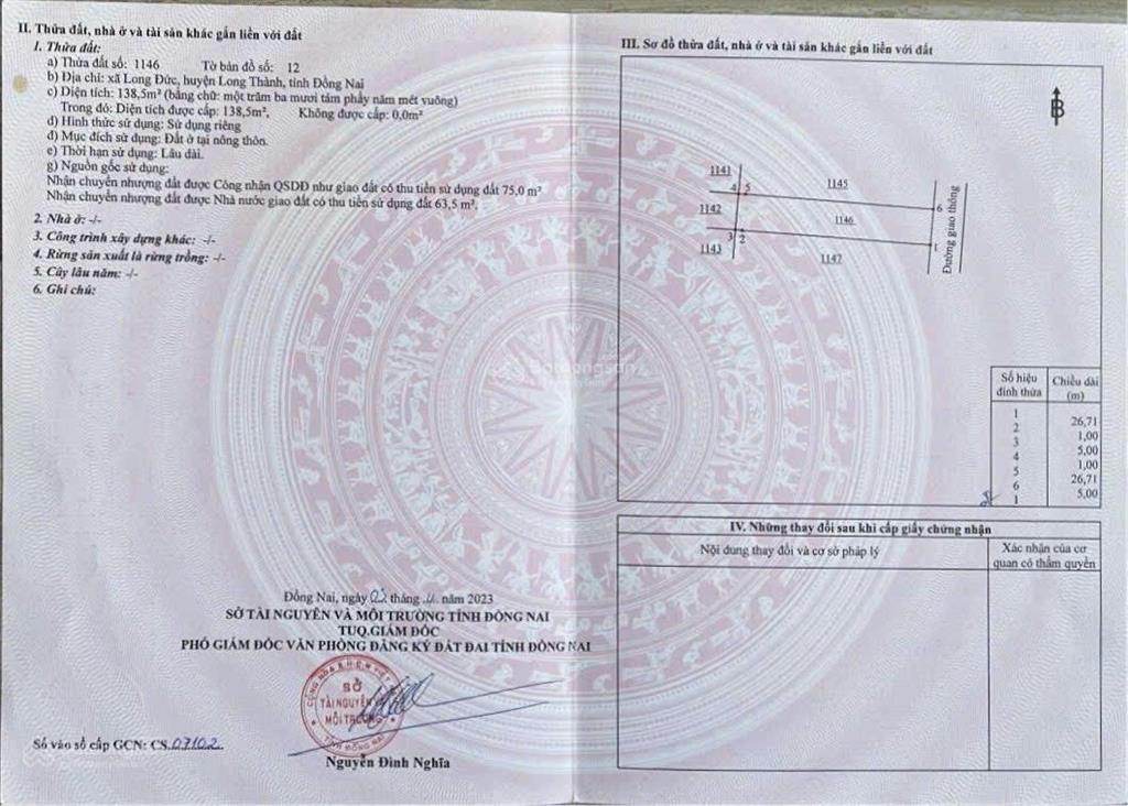 Bán đất tại xã long đức, huyện long thành, đồng nai, giá 1,15 tỷ, diện tích 138,5 m2