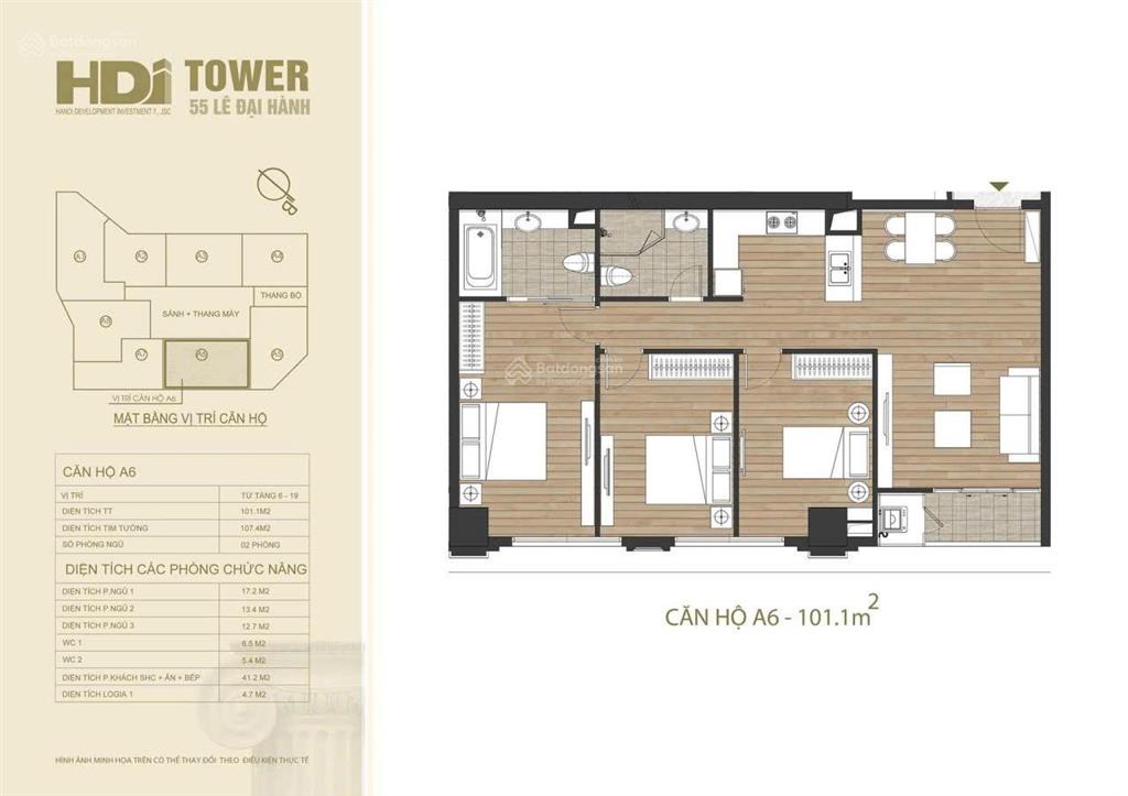 Bán căn hộ cc hdi tower 55 lê đại hành, tầng 15, dt 102m2, 3 p.ngủ, 2 wc, full nt cao cấp, 24.8 tỷ