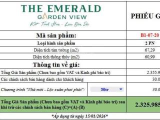 67,29m2 tại the emerald garden view 2,325 tỷ, 2pn, 2wc chỉ với giá tốt đã chiết khấu quà tặng 30tr