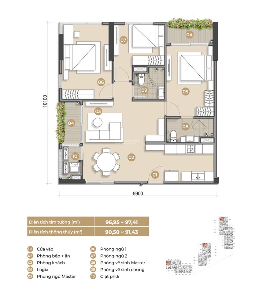 Căn hộ 3pn 97m2 trellia cove mizuki  giá gốc chủ đầu tư, thanh toán 0.5%/tháng, chiết khấu 15.5%