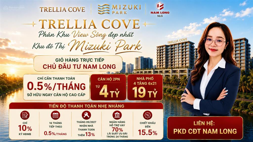Giỏ hàng trellia cove  kđt mizuki park  2pn 3pn trực tiếp cđtthanh toán giãn 0.5%/tháng,ck 15.5%