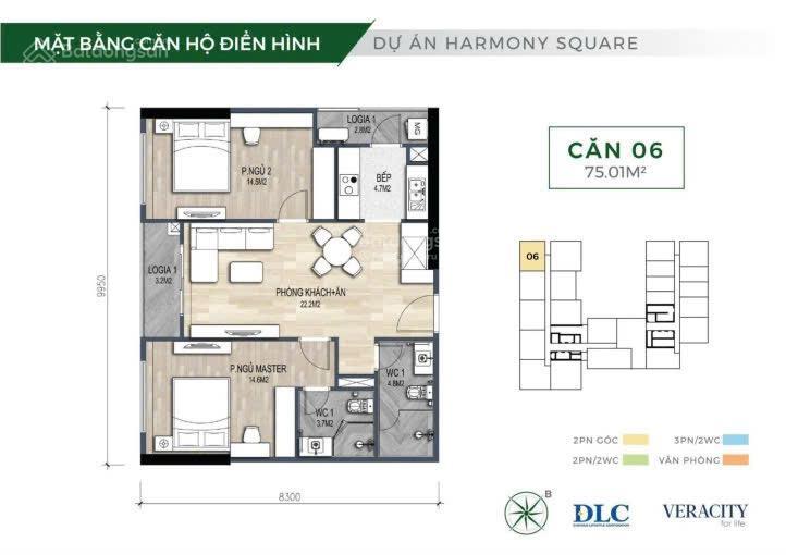 Bán ch harmony square nguyễn tuân 76m² 2n2vs giá 6.7 tỷ nội thất cđt