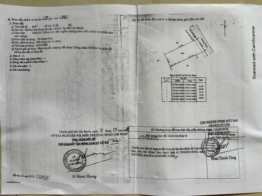 Cần bán lô đất 1048.5m2 xã an nhơn tây, tp.hcm có 95.6m2 thổ cư giá 3 tỷ 600tr