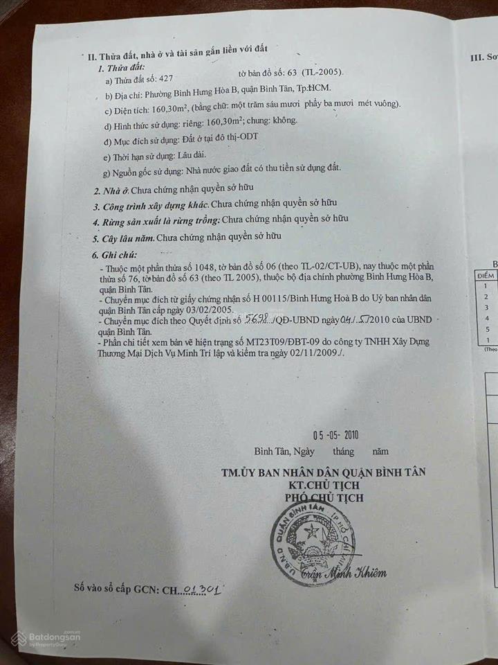 Bán đất thổ cư, shr hẻm 257 bình thành, bình hưng hòa b, dt 6.7x30m nỡ hậu 7.83m có 160m thổ cư