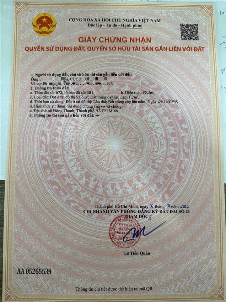 Bán lô góc 2mt hẻm tô ký, ấp đông 5, gần ngã 3 bầu chợ bắp, dt 5x19m, giá 4.8 tỷ