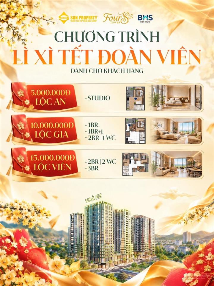10 căn nổi bật giá từ 1ty6 căn hộ sun fours tower tòa f2 tổng chiết ck đến 16%, thanh toán 4 năm