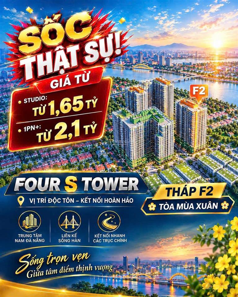 Chỉ 1ty590 sở hữu căn studio 30m2 tòa f2sun fours, còn 1 căn giá tốt giỏ hàng.  0396 678 ***
