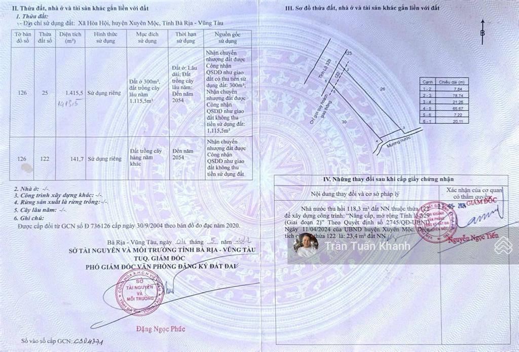 Bán đất tại tỉnh lộ 329, hòa hội, xuyên mộc, 16 tỷ, 1413 m2