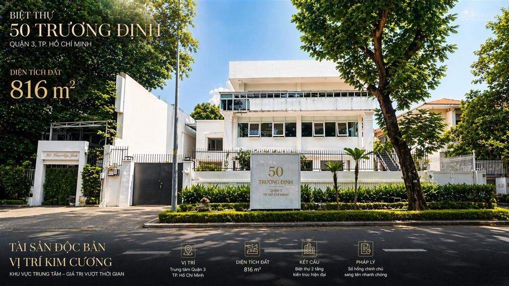 Chủ cần bán gấp biệt thự góc số 50 trương định, quận 3dt21x45m 816m2 đất3 tầngkhu long mạch