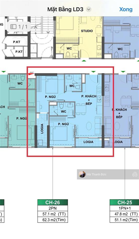 Cắt lỗ sâu 410 triệu căn 2n2vs 57.1m2 toà ld3