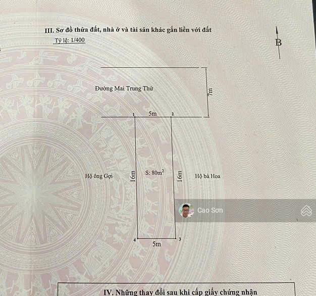 Bán đất mặt đường mai trung thứ, hải an, 80m2 ngang 5m đường 7m, ngay cạnh công viên, 65tr/m2