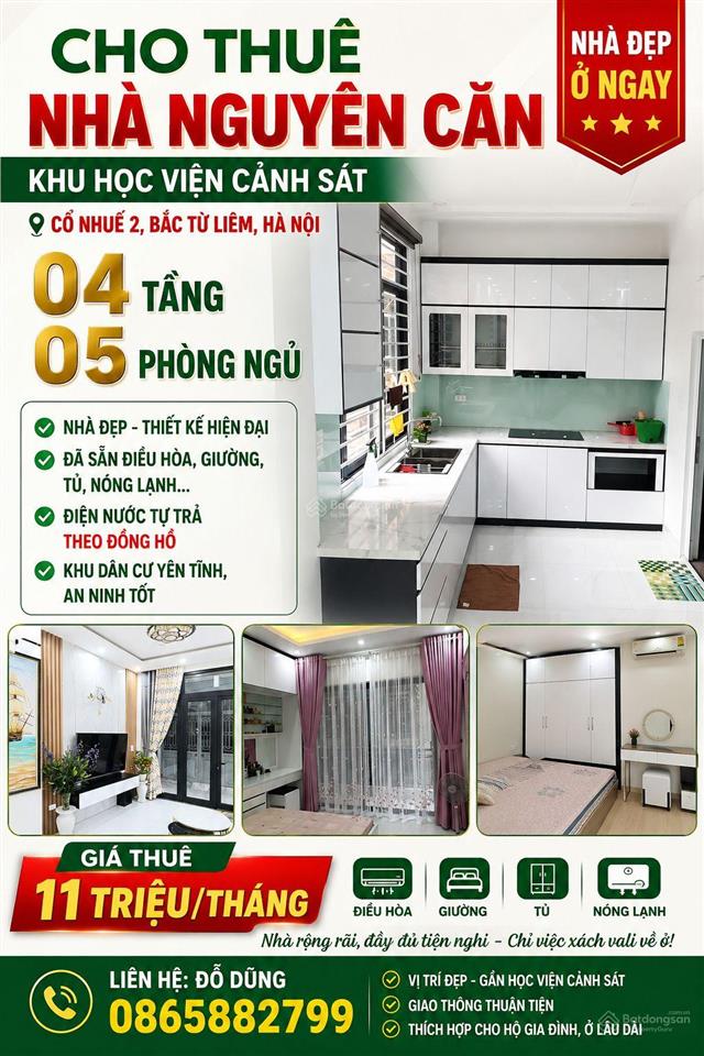 Cho thuê nhà nguyên căn tại khu học viện cảnh sát, cổ nhuế 2, bắc từ liêm, hà nội, điện nước tự trả
