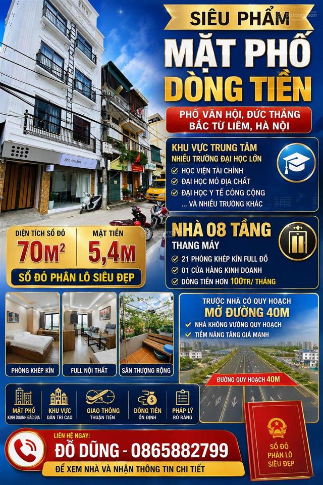 Bán siêu phẩm mặt phố dòng tiền, phố văn hội, đức thắng, hà nội. quy hoạch ổn định, dòng tiền cao