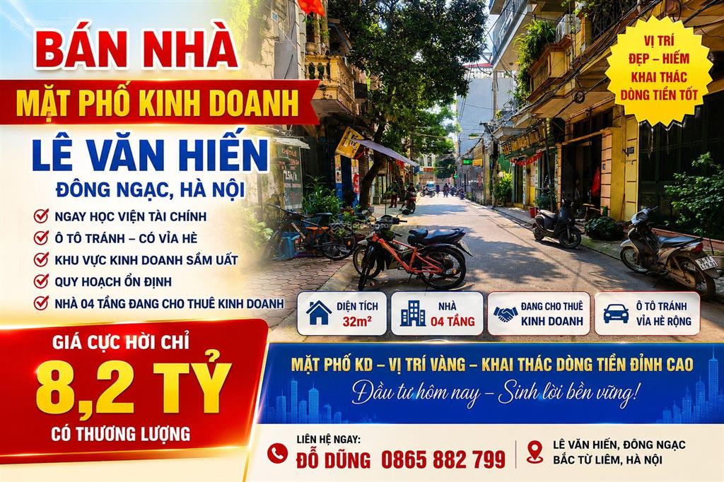 Bán nhà mặt phố kinh doanh lê văn hiến, ngay học viện tài chính, ô tô tránh, vỉa hè kinh doanh