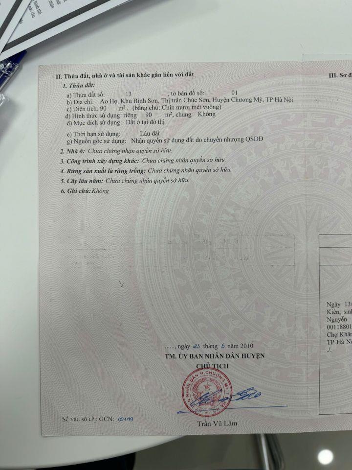 🔥 ĐẤT CHÚC SƠN - PHƯỜNG CHƯƠNG MỸ,  🔥 Lô đất 90m2 full thổ cư,  💥 Giá đang tốt.  🚔 Đường ô tô vào tận đất,