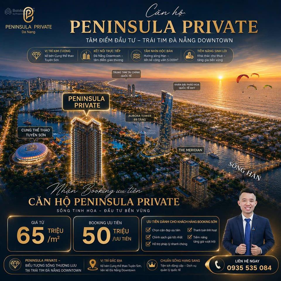 Cơ hội sở hữu căn hộ 3 phòng ngủ góc, tầng cao, tầm view da nang downtown, sông hàn tại peninsula