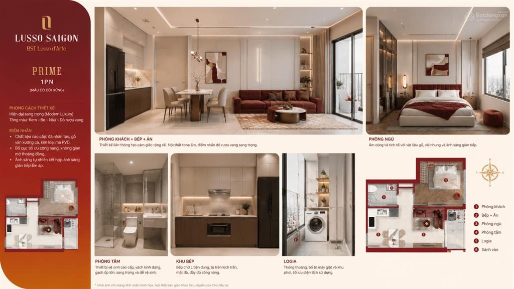 Một trong số ít căn 1pn (43m²) bán giá 2,2 tỷ all in toà lusso d'arte hướng đông tầng trung