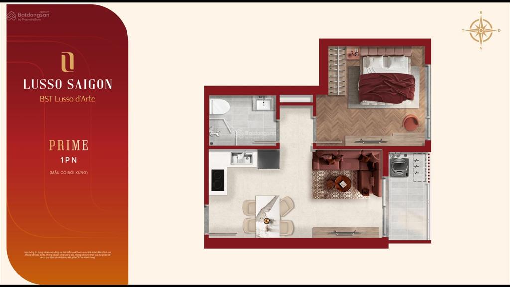 Một trong số ít căn 1pn (43m²) bán giá 2,2 tỷ all in toà lusso d'arte hướng đông tầng trung