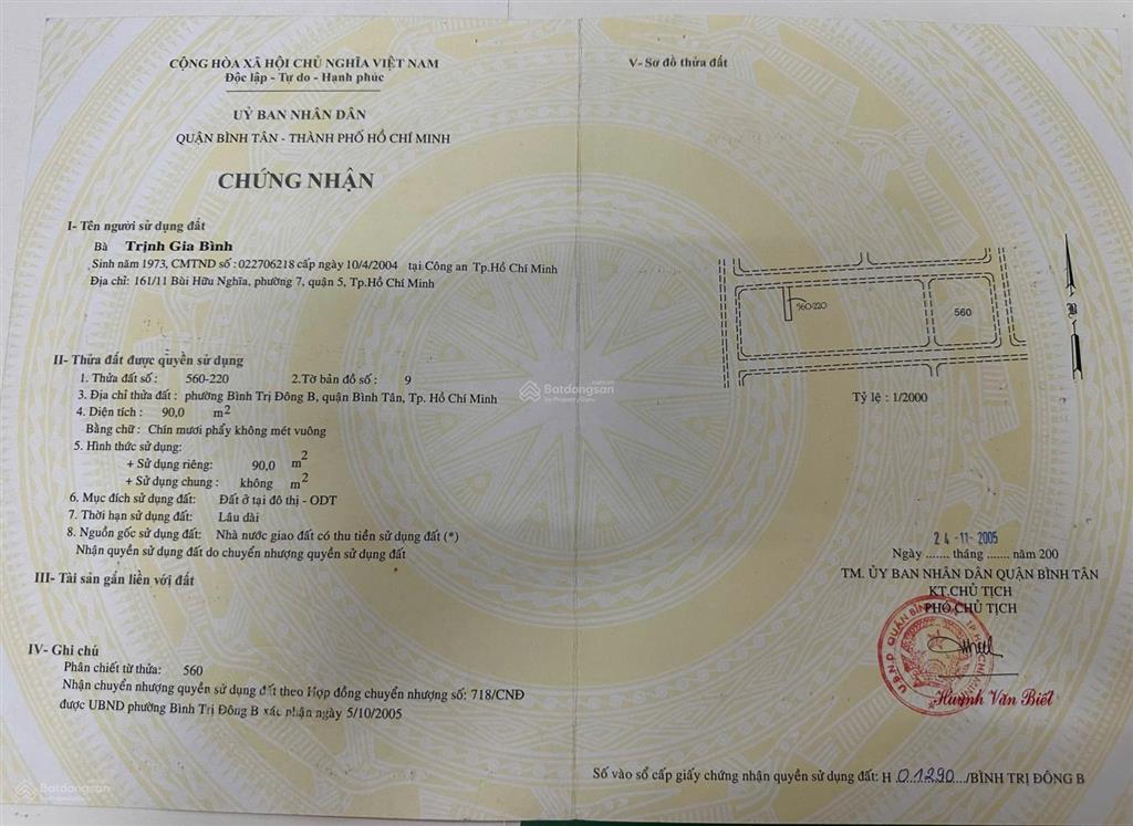 Đất thổ cư  mặt tiền khu tên lửa  phường bình trị đông b  q. bình tân  90m2  đường 16m8.9 tỷ