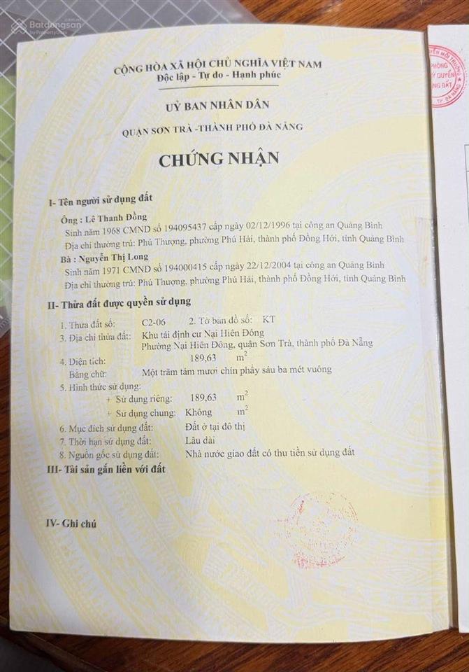 Chủ thanh khoản góc 2 mặt tiền đường 2 làn trần thánh tông và chu huy mân, sơn trà