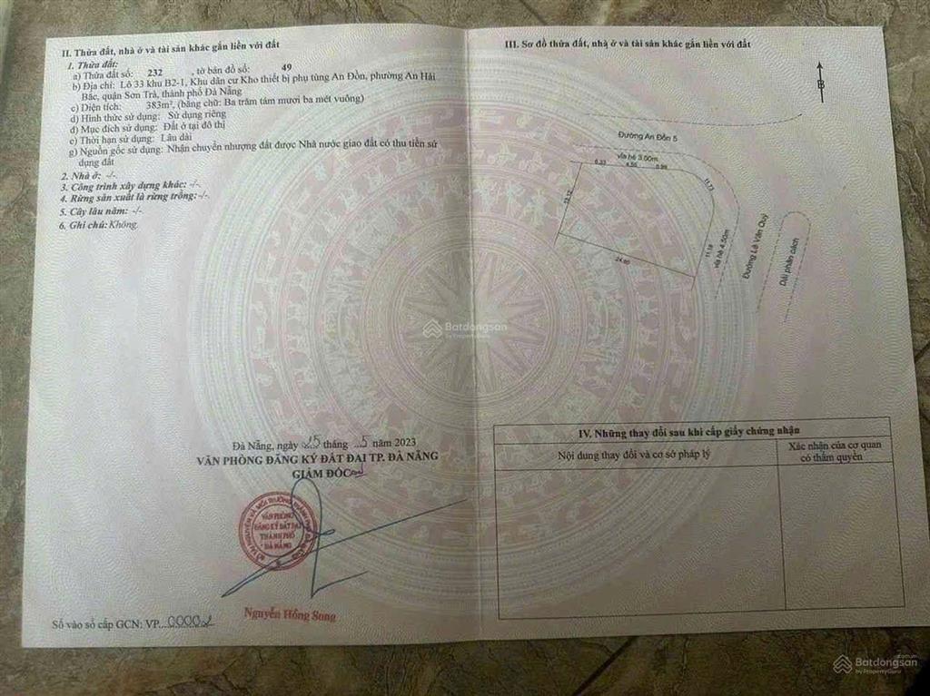 Góc 2 mặt tiền đường 2 làn lê văn quý và an đồn 5, sơn trà, an hải bắc