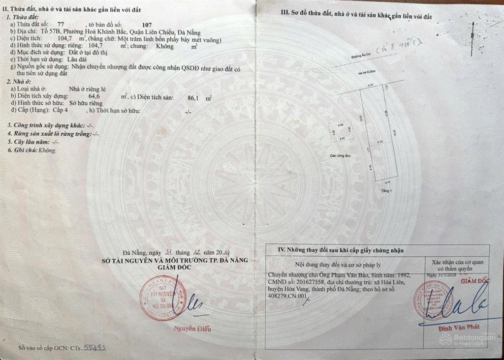 Bán đất tặng nhà c4 tại 1029 đường âu cơ, liên chiểu, đà nẵng
dt 105m2, ngang 5,1 m, hướng tây bắc