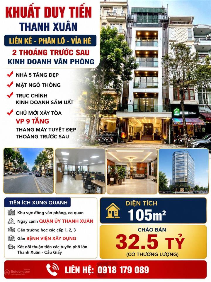 Khuất duy tiến thanh xuân tòa nhà văn phòng 2 thoáng trục chính kinh doanh sầm uất 105m 32.5 tỷ