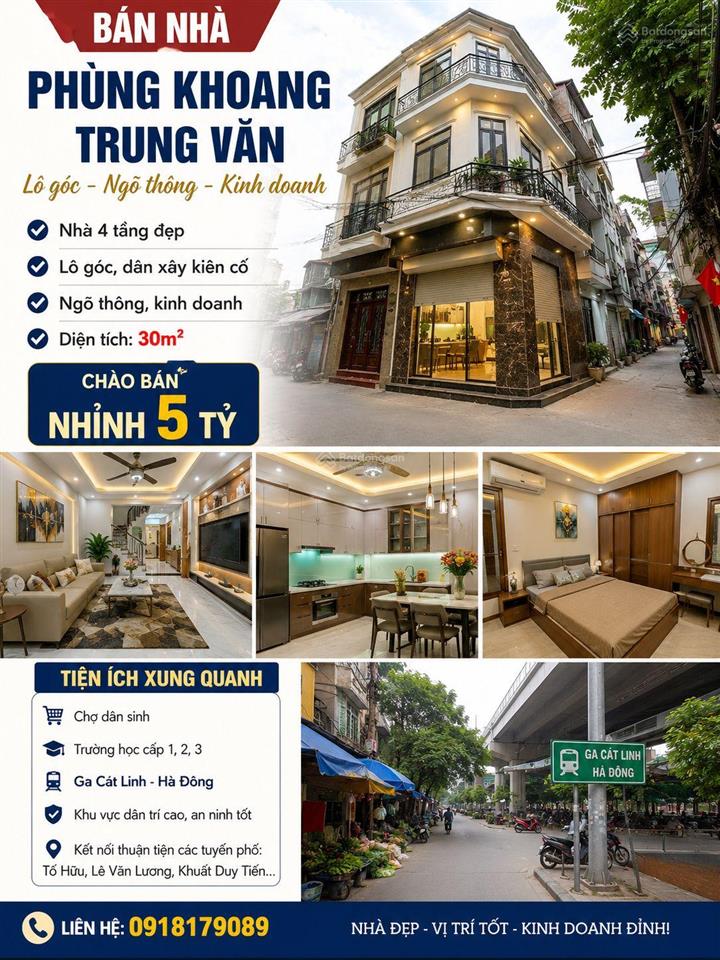 Phùng khoang, trung văn, nhà 4 tầng lô góc dân xây kiên cố ngõ thông kinh doanh đẹp nhỉnh 5 tỷ