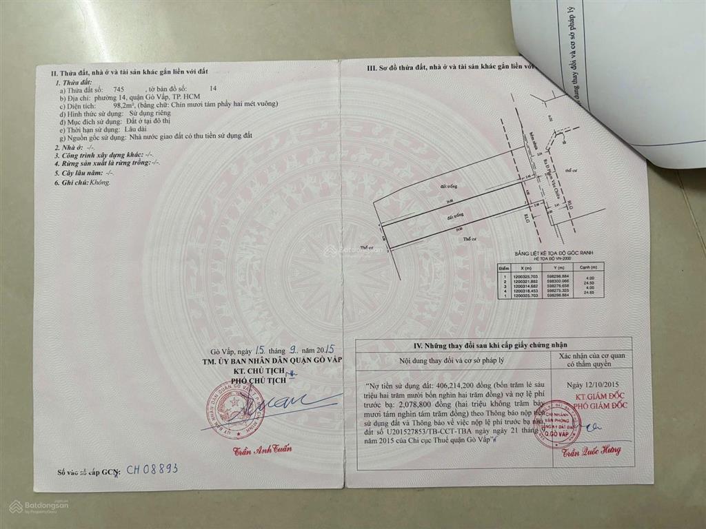Bán đất gò vấp 98 m2, giá 7,9 tỷ, shr, hẻm 4m.  0344 898 ***