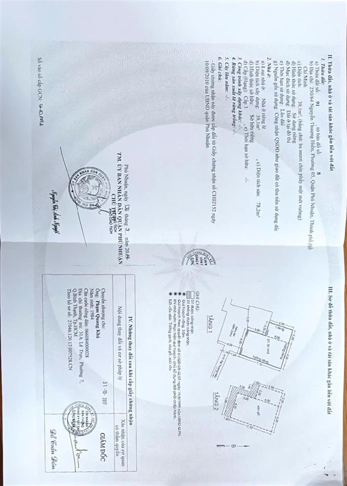 Chính chủ bán 250/64 nguyễn thượng hiền 4.2x8 nở hậu 6m , 1 lầu