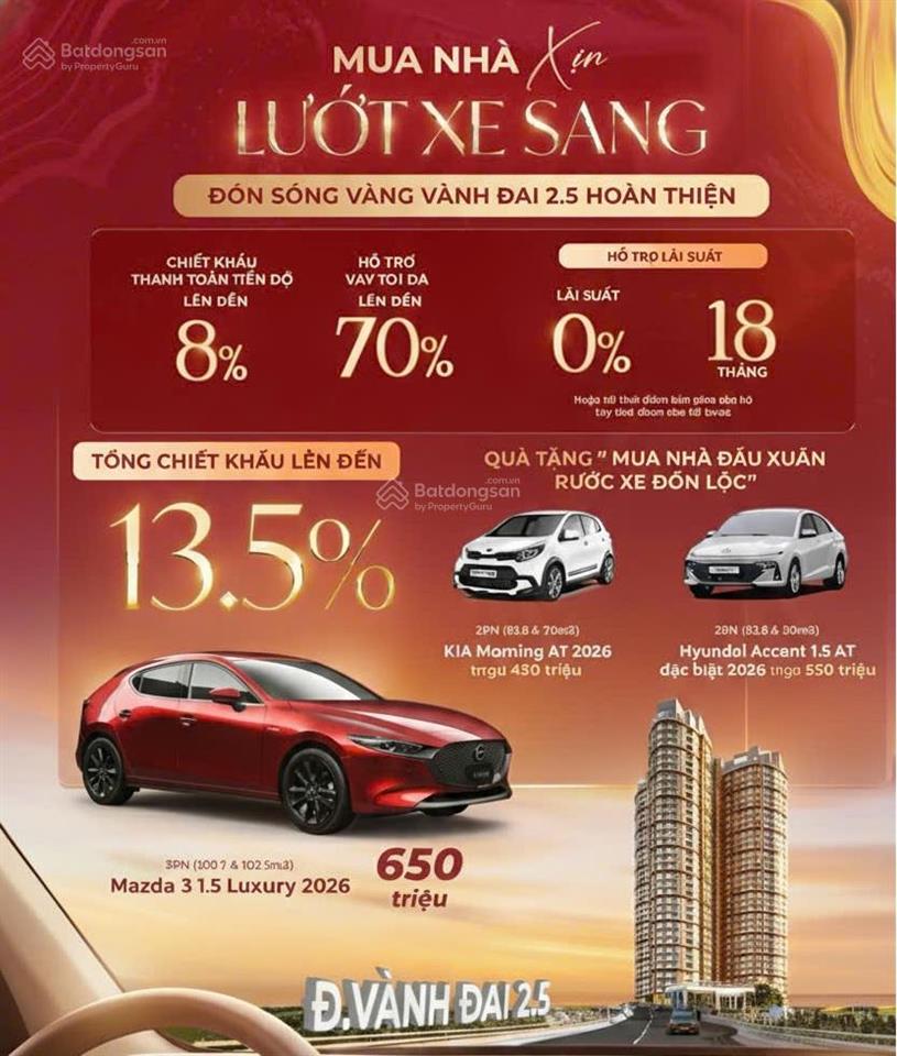 Mua nhà xịn  rước xe sang lì xì đầu xuân đến 650 triệu khi mua căn hộ the queen 360 giải phóng