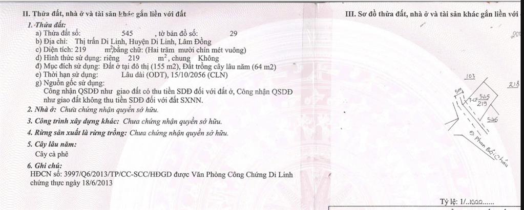 Bán nhà mặt tiền 219m2 mặt tiền đường phan bội châu  di linh  lâm đồng