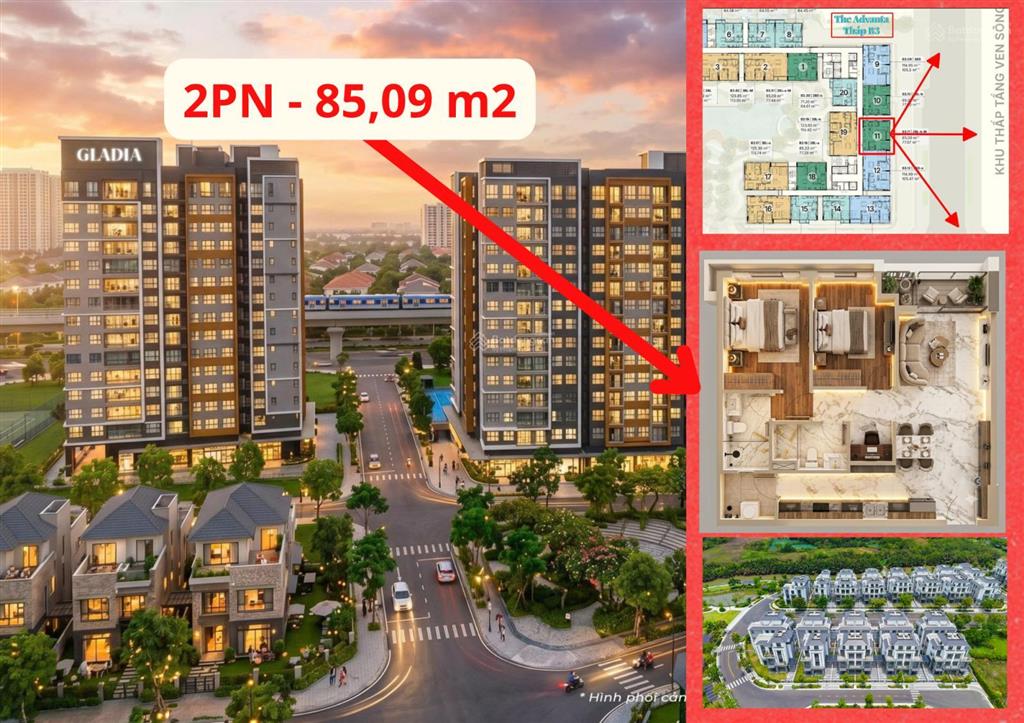 Hiếm sở hữu 2pn thô 85m² view sông gladia heights giá cực tốt vốn chỉ 10% nhận nhà thiết kế ngay