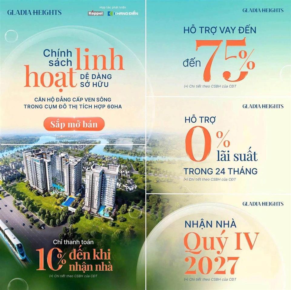 Gladia heights q2 3pn thượng lưu view sông +công viên duy nhất tháp b1 đặc quyền hoàn thiện luxury