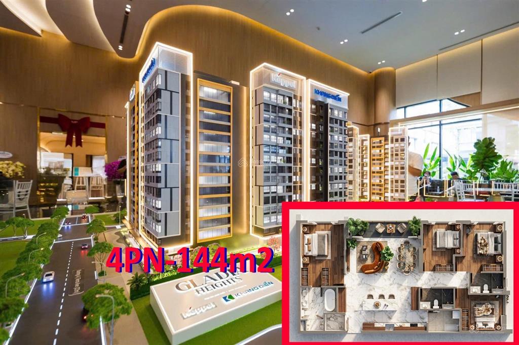 Căn 4pn 144m2 gladia heights tt sớm ưu đãi 17%  hàng hiếm 3 view q1, nội khu hồ bơi, cv trung tâm