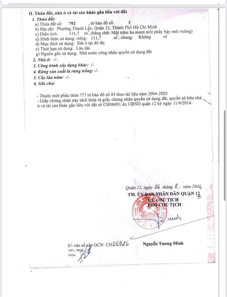 Mặt tiền thạnh lộc q12 kế bên sông sài gòn  đất 132m2 5x26,5 full thổ không lộ giới  chỉ 6,2 tỷ