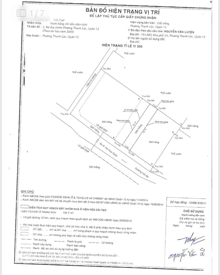 Mặt tiền thạnh lộc q12 kế bên sông sài gòn  đất 132m2 5x26,5 full thổ không lộ giới  chỉ 6,2 tỷ