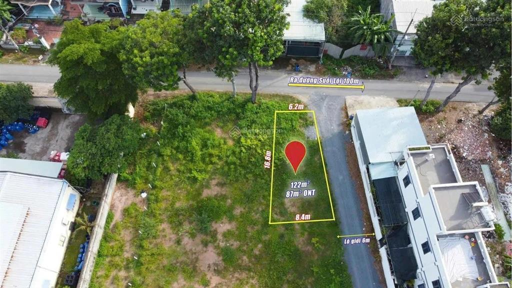 Cô mỹ lớn tuổi, gửi bán lô đất 122m2 nở hậu, đường suối lội, cách thpt tân thông hội chỉ 500m, shr