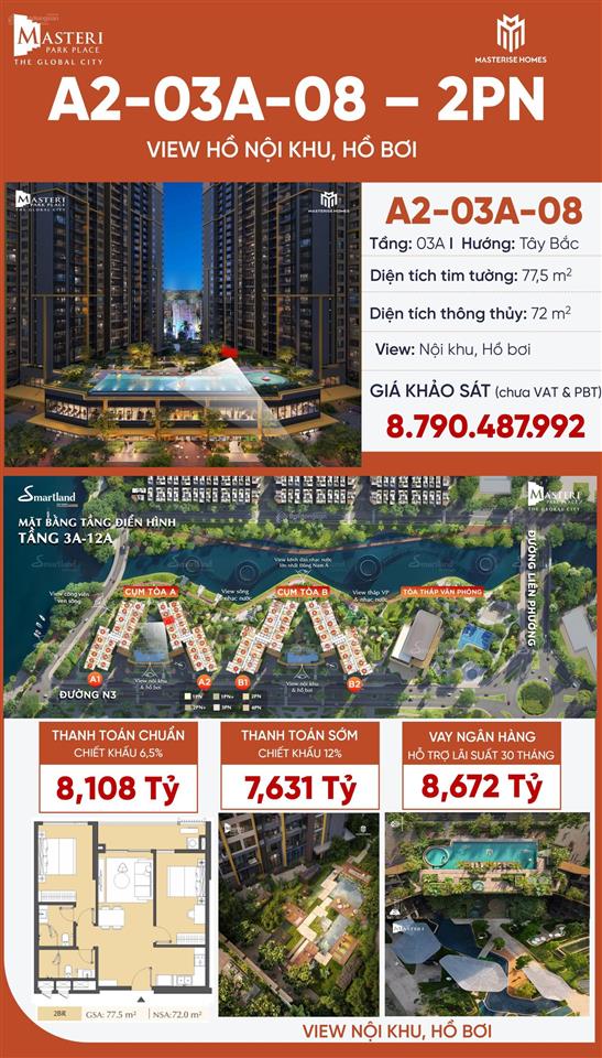 Căn hộ giá ~98tr/m tại quận 2 | masteri park place the global city