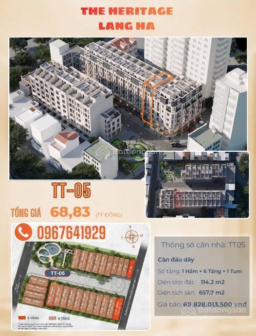 Liền kề 29 láng hạ  dự án the heritage 29 láng hạ diện tích 114,4 m2 xây 6 tầng + 1 tum + 1 hầm.