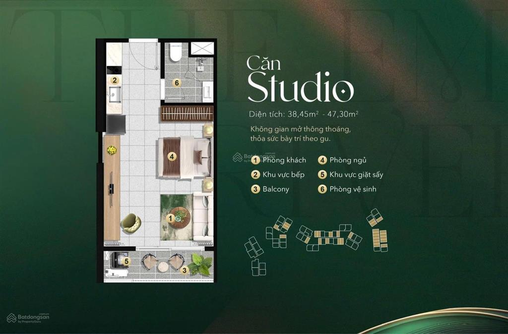Bán cc the emerald river park, 48 triệu/m2, 47m2, 1pn, 1wc, view đẹp