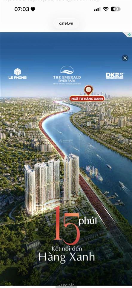Bán cc the emerald river park, 48 triệu/m2, 47m2, 1pn, 1wc, view đẹp