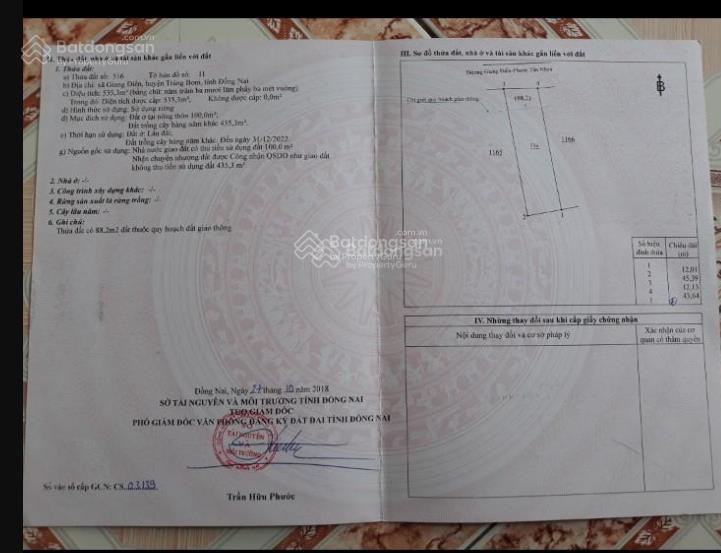 Đất chính chủ mặt tiền thổ cư, sổ hồng riêng, vị trí đất thuận tiện tại giang điền, trảng bom