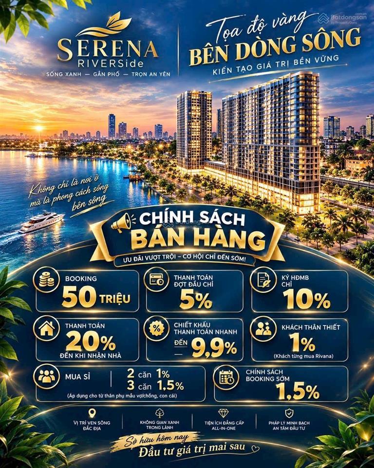 Bán căn 3pn serena riverside số lượng giới hạn thiết kế 3 ban công bo góc cực đẹp ngắm sông sg